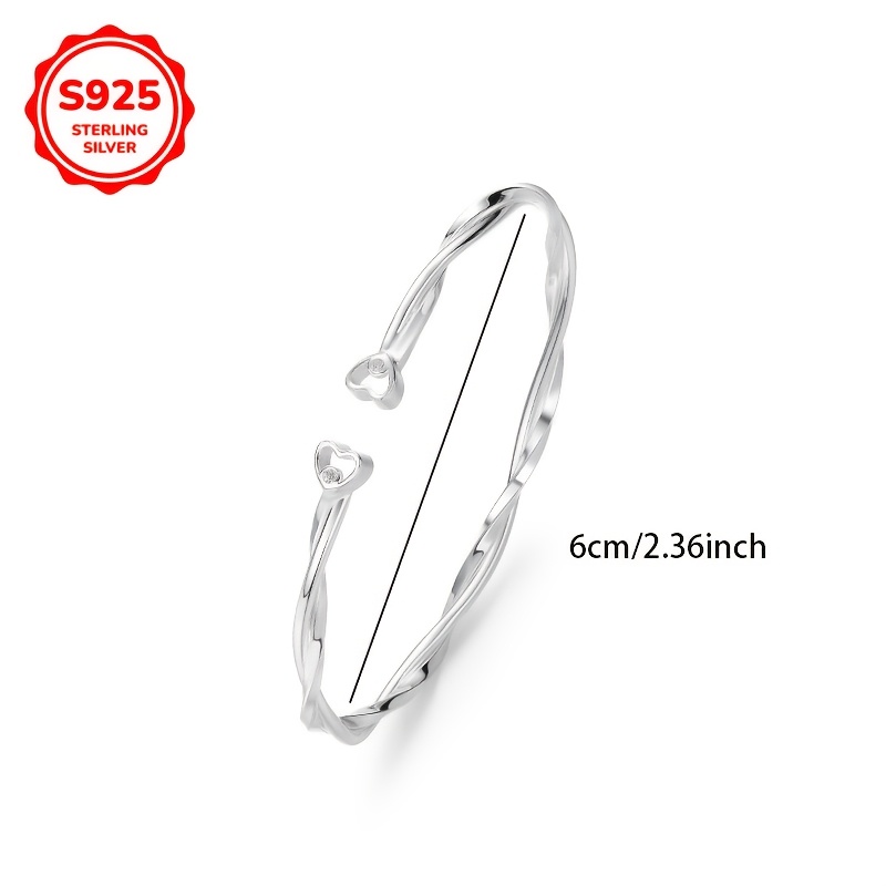 925 Minimalist Twisted Line Heart-Entwined Open Bangle Bracelet